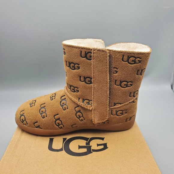 UGG Toddler Logo Print Chestnut Shearling Boots Size 9 - Picture 4 of 6